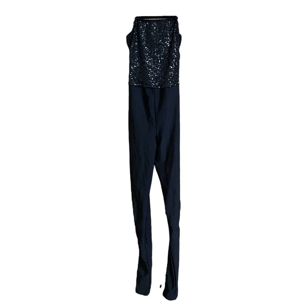Revolution Black Sequin Dancewear Competitions Unitard Costume Dress up Sm.Adult